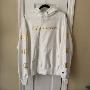 Champion Reverse Weave Gold Foil Logo Script Printed Mens Hoodie Sweatshirt